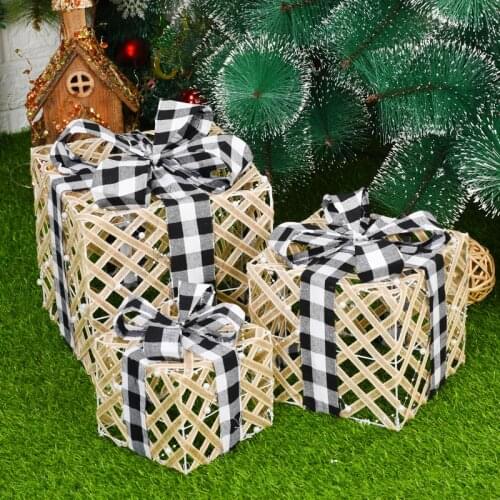 3pcs/set Christmas Decoration Three-piece Gift Box Christmas Ornaments Christmas Figurines Indoor Outdoor Decoration