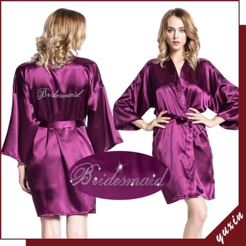 Silk Rhinestone Robe Bride Bridesmaid Robes Women Wedding Dressing Gown Kimono Robe Bridal Robes