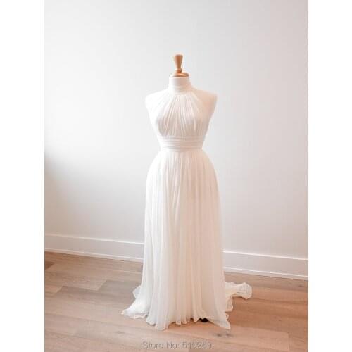 Chiffon Wedding Dress Halter Beach Summer Bridal Gown Low Back Vestidos Branco Casamento Custom Made Robe De Mariage Light