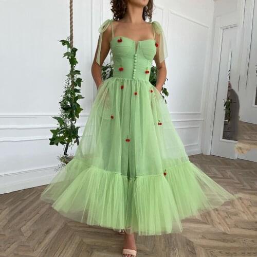 Modest Jade Green Prom Dresses 2021 Ankle Length Evening Formal Party Gowns with Pocket Red Cherry Girls Homecoming Dress Button