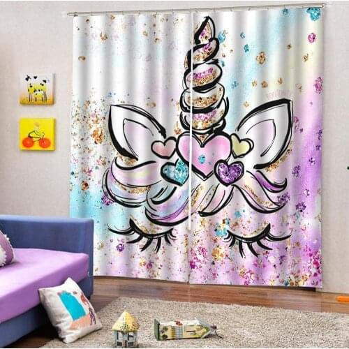 3D Pink Unicorn Window Curtains Thicken Living Room Decorative Kitchen Curtain Shower Curtain Dropship Custom Blackout Curtains