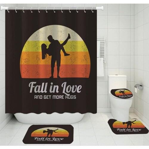 4 Pieces Fall In Love Curtains Set Man And Woman Shower Curtain Sets Cover Toilet Cover Pad Set 3D Print Bathroom Curtain Set