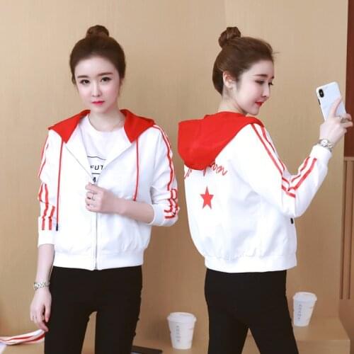 New 2021 Korean Spring Autumn Harajuku Women Hooded Printed Jackets Bomber Jacket Student Short Coats Long Sleeve Femme Jackets