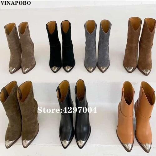 2019 Genuine Leather Ankle Boots Women Metal Decor Pointed Toe Rivet Tassel Strange High Heel Boots Woman Fashion Martin Boots