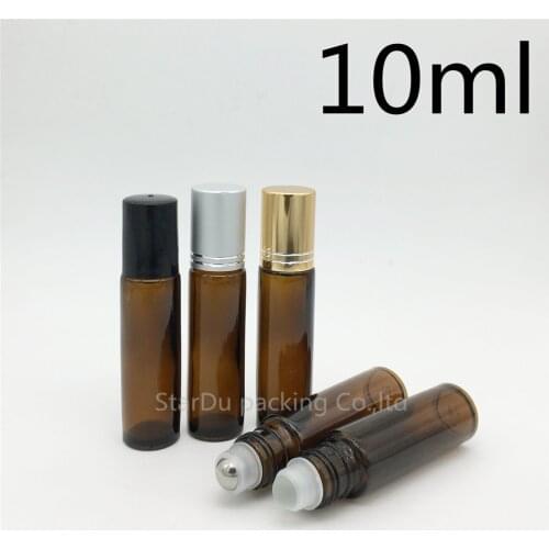 12pcs 10ml Amber roll on bottle for essential oils , 10cc rollon empty bottle, small glass roller container bottles