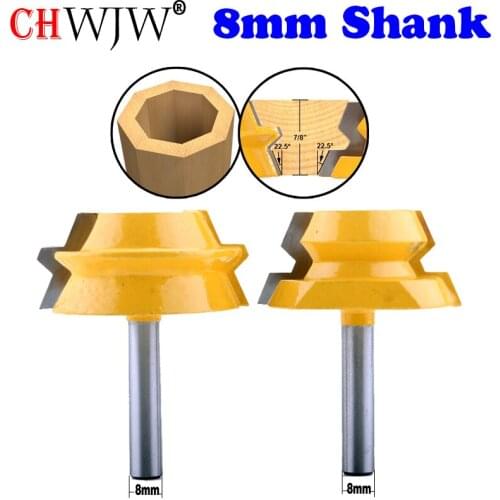 2PC 8mm Shank Lock Miter Router - 22.5 Degree Glue Joinery Router Bit Set Tenon Cutter for Woodworking Tools - CHWJW 15220