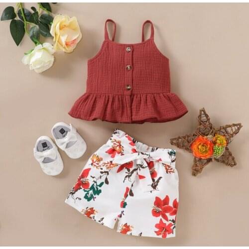2Pcs Summer Toddler Kids Baby Girls Vest Tops+Floral Short Pants Outfit Clothes