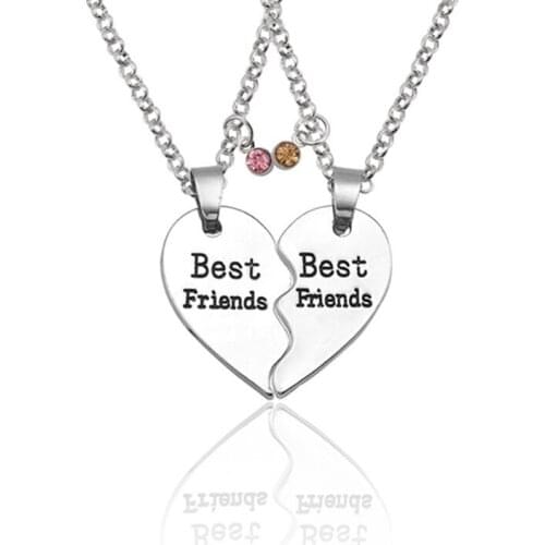 2 Pieces / Set Of Best Friend Necklace For Women Fashion Crystal Heart Pendant Necklace BFF Men And Women Friendship Jewelry