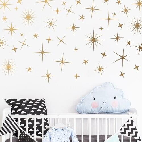 56pcs/set Baby Nursery Gold Stars Wall Stickers Sparkle Wall Decals Children Room Vinyl Decal Removable Home Decor mural JW324