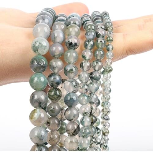 Natural Aquatic Stone Bead Smooth Moss Grass Stone Round Loose Spacer Bead For Jewelry Making DIY Bracelet Needlework 4/6/8/10MM