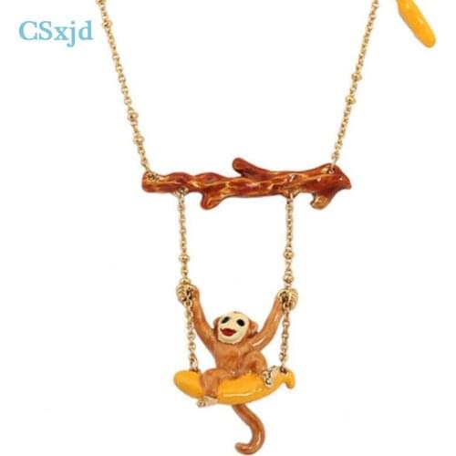 CSxjd New Luxury enamel little monkey banana necklace Christmas gift