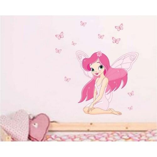 DIY Art Wall Decals Decor Pink Angel Beautiful Girl Wall Stickers For Kids Room Living Room Bedroom Background Decorative Mural