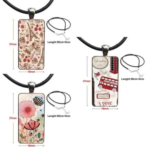 Design Fashion Vintage Glass Women Rectangle Necklace Pendants For Women Party Cute Cartoon Print Hot Fashion Fun Dynamic