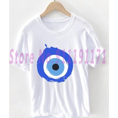 Vogue Koukla Evil Eye t shirt Unisex Turkish Eye Amulet T-shirt Hamsa Blue Eye Graphic 100% Cotton clothes female Man Pluse Size