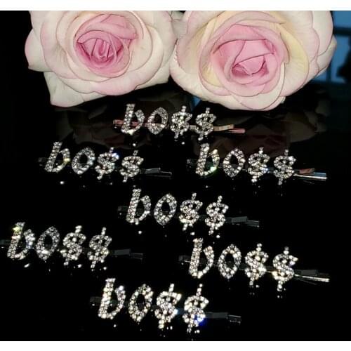 Hottest Fashion Gothic Letters Hairpin "Boss" Gothic Word Hair Clip Rhinestone Hair Accessories Gift WHOLESALE