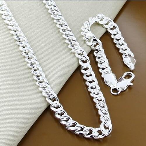 New Classic 925 Sterling Silver Jewelry Sets Fashion 10mm Hip Hop Chain Necklace Bracelet Sets For Male