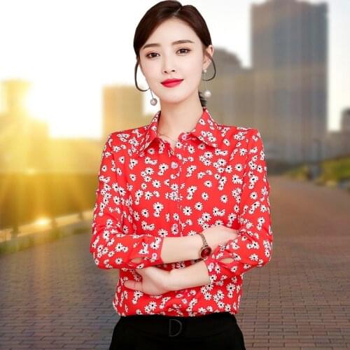 Korean Fashion Chiffon Women Blouses Office Lady Shirt and Blouse Autumn Floral Print Plus Size XXXL/5XL Women Tops and Blouses
