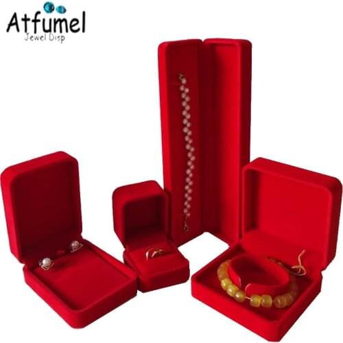 Red Velvet Ring Box Earrings Holder Necklace Pendant Bracelet Jewelry Box Wedding Diamond Ring Storage Organizer Gift Box