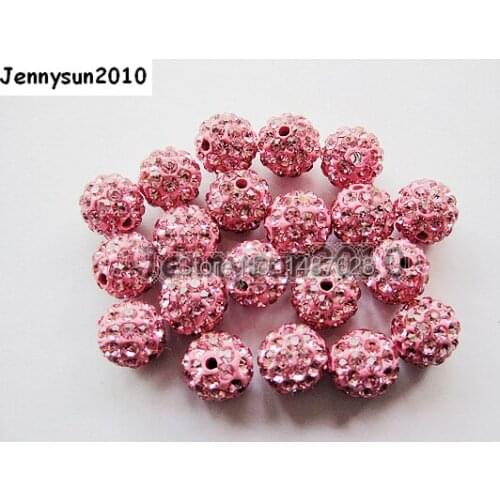 12mm Rosaline Top Quality Czech Crystal Rhinestones Pave Clay Round Disco Ball Spacer Beads For Jewelry Crafts 100pcs / Pack