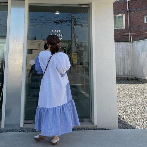 Summer Womens Dress Round Neck High Waist Korean Style Color Matching Dresses 2021