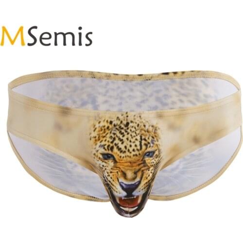 Swimwear Mens Swimsuit Lingerie Swimming Suit Wolf/Leopard Bulge Pouch Bikini Underwear Swim Briefs Shorts Swimming Truck