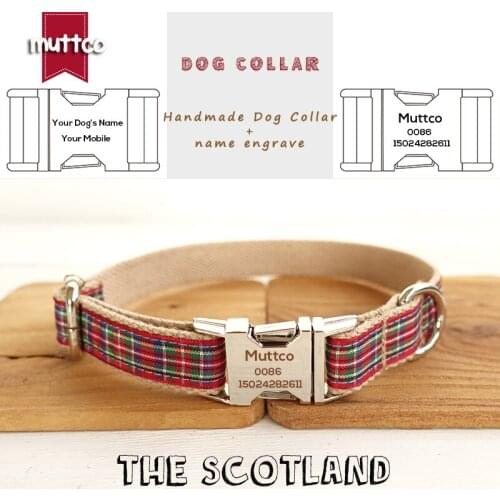 MUTTCO Engraved dog collars with personalized name retailing British style collar THE SCOTLAND plaid dog collar 5 sizes UDC012