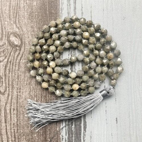 108 Mala Beads Star Cut Labradorite Necklaces Long Tassel Knotted Necklace Mala Necklace Healing Meditation Jewelry For Men