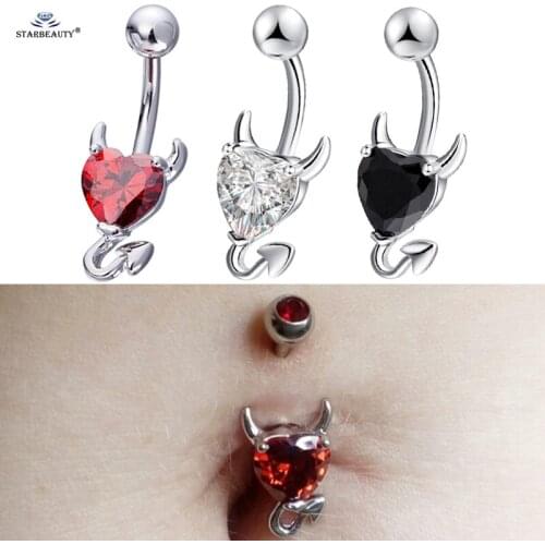 Luxury Red Heart Belly Ring AAA Zircon Devil Navel Piercing Ombligo Belly Piercing Nombril Sexy Belly Button Rings Demon Pircing