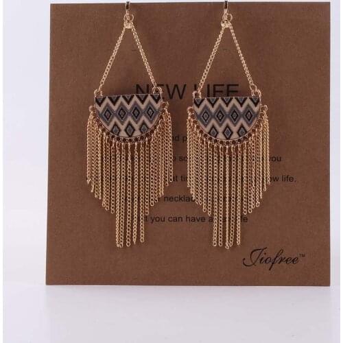 New Boho Tibetan Chain tassel Clip On Earrings Zinc Alloy Black red Non Pierced Ear Clip On Earrings Women Wedding jewelry