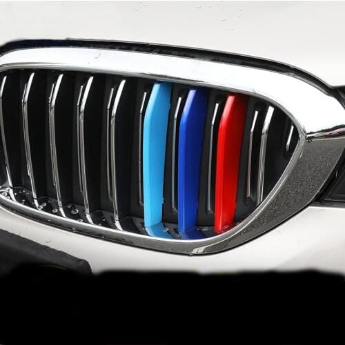 Car Styling Tricolor M Front Grille strips ABS exterior cover trim Motorsport Stickers for BMW 5 Series F10 F18 G38 528li 2018