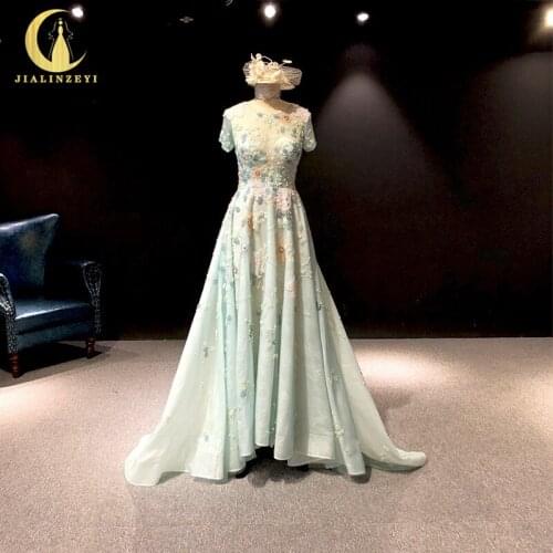 Rhine Real Light Green Short Sleeves Beads Emnroidery robe de soirée de mariage платье Georges Hobeica Evening dresses 2021