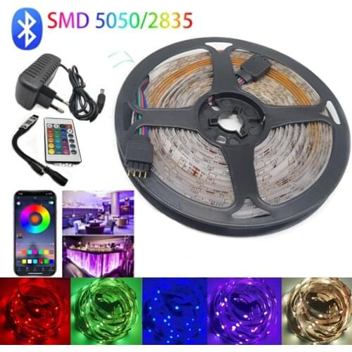 LED Strips Lights Bluetooth-compatible RGB 5050 SMD 2835 Flexible Waterproof Tape Diode 5M 10M 15M DC 12V Remote Control+Adapter