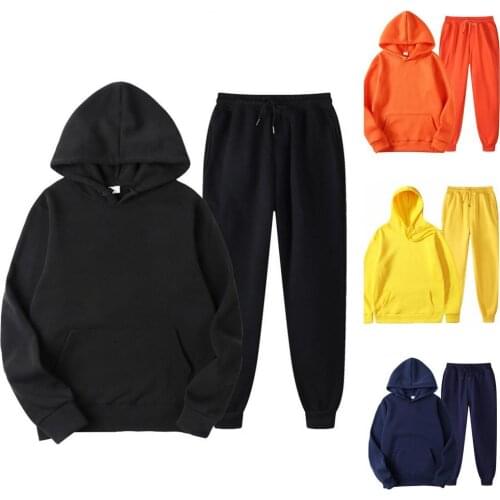 1 Set Casual Hoodie Pants Set Solid Color Breathable Hooded Men Women Drawstring Large Pocket Sweatshirt Sweatpants for Sports
