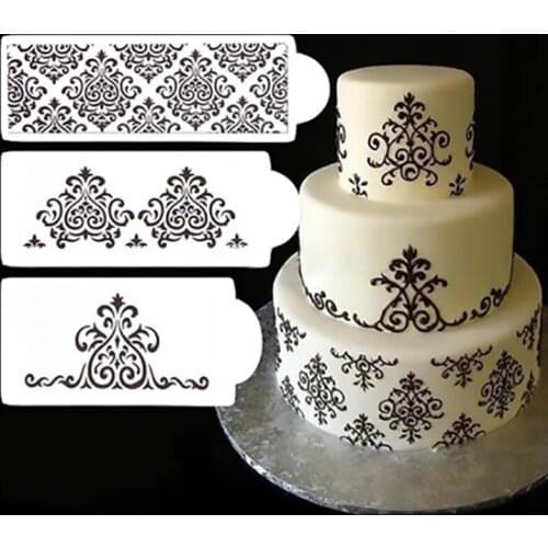 3Pcs/Set Cake Stencil Airbrush Cookies Fondant Molds DIY Cake Painting Art Mold Mousse Brim Decorating Baking Tools