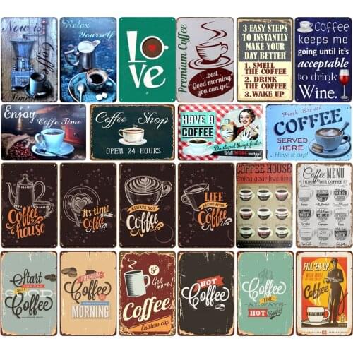 Fresh Brewed Coffee Served Here Vintage Metal Signs of Enjoy Coffee Time Coffee Menu for Cafe Restaurant Decoration Billboard