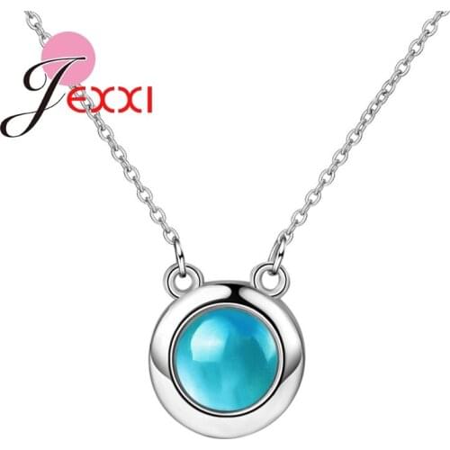 Top Quality Romantic Lovely Inly Bright Blue Rhinestone Girls Pendant Necklace 925 Sterling SilverWomen Couple Daughter