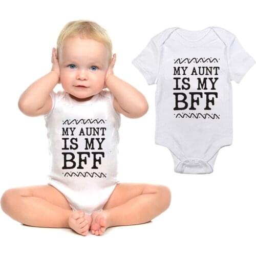 My Aunt Is My BFF Letter Print White Funny Newborn Baby Bodysuits Kids Summer Cotton Short Sleeve Boys Girls Jumpsuit Clothes