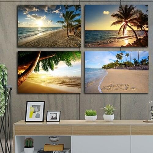 Sunset Sea View Tropical Miami Beach Seaside Landscape Coco Nut Tree Poster Prints Canvas Art Wall Art Painting Picture Home Déc