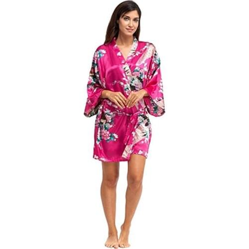 Peacock Robe With Pocket Female Nightdress Bridesmaid Bride Wedding Sexy Short Robe Gown Print Kimono Robe Housecoat D0308
