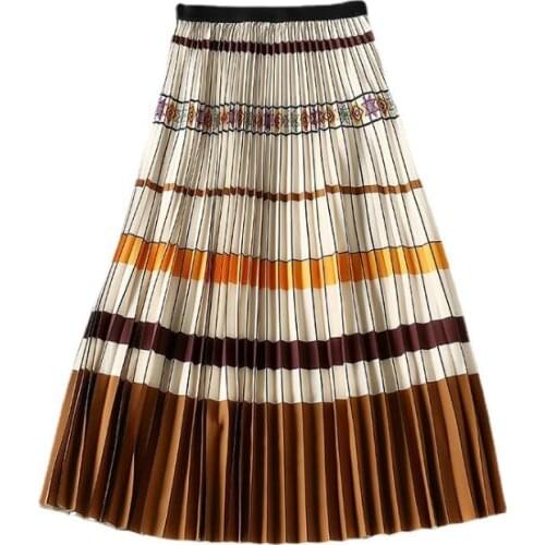 European and American womens clothing spring 2021 new Pleated print skirt with contrasting colors