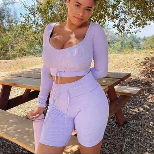 Ladies Seamless Tracksuits Knitted Sports Suits Long Sleeve Yoga Shirts And High Waist Shorts 2Pcs Sets Outdoor Fitness Suits