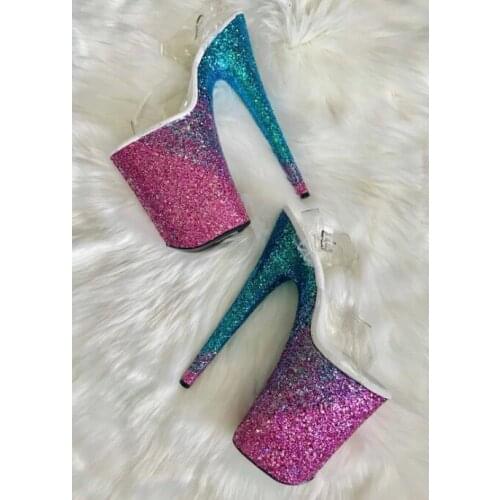 Moraima Snc Newest Runway Platform High Heel Sandals Sexy Peep Toe PVC Super High Dress Heels Woman Glitter Dancing Shoes