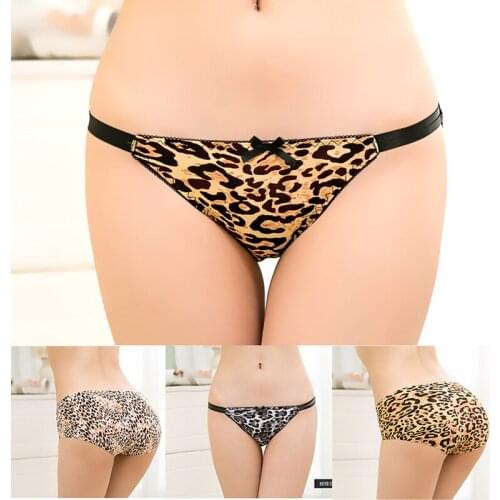 Leopard Print Panties Womens Lace-up Bow Low-waist Triangle Cute Japanese Ice Silk Ultra-thin Summer Sexy Clothes for Women