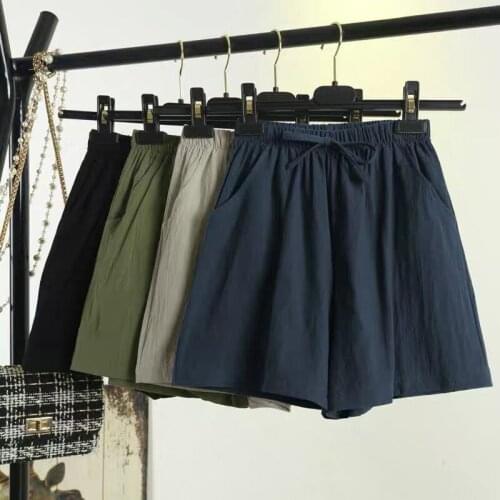 Cotton linen Women Shorts Summer Black Plus Size Shorts Lace up Elastic Waist Loose Wide Legs Casual Bohemia Shorts 5XL 6XL 7XL