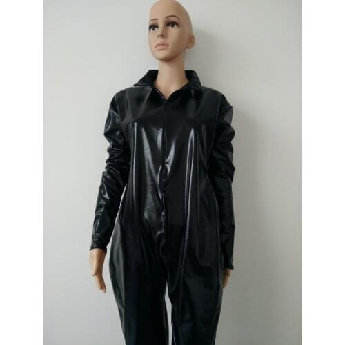 Brand Pearl Diary Sexy unisex black color Shiny Metallic Catsuit Lady Leotard Catsuit No Hood Front Zipper crotch zipper