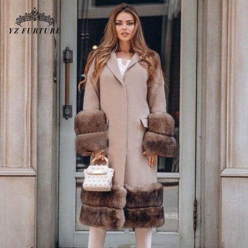 2020 new Fashion Wool Blend Jacket With Natural fox Fur Big Lapel Collar High Quality Real Leather Women Luxury Winter coat