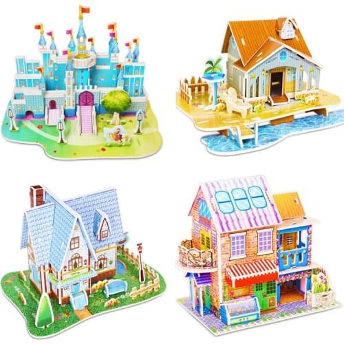 Random Style 3D Puzzle Jigsaw Baby Early Learning DIY Toy Cartoon Castle House Pattern Puzzle Decoration For Girls Boys Gift