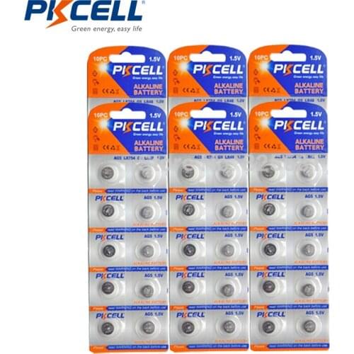 60Pcs 6Card PKCELL AG5 Alkaline Button Coin Batteries LR48 193 754 1.5V 60mAh For Calculator Remote Controls