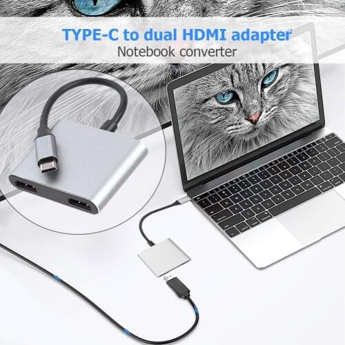 USB C to Dual HDMI-compatible Adapter 4K@60Hz Dual Monitor Adapter Compatible with Thunderbolt 3