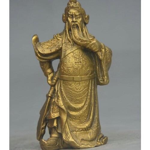 Free shipping Folk Chinese Feng Shui Brass Guard God Dragon Generals GuanGong Guan Yu Statue